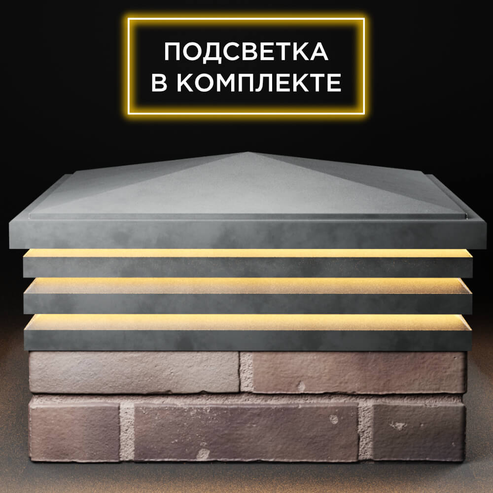 Колпак Zking Бона ХайТек Серый на столб 2х2 кирпича (513х513мм) с подсветкой Октябрьский фото