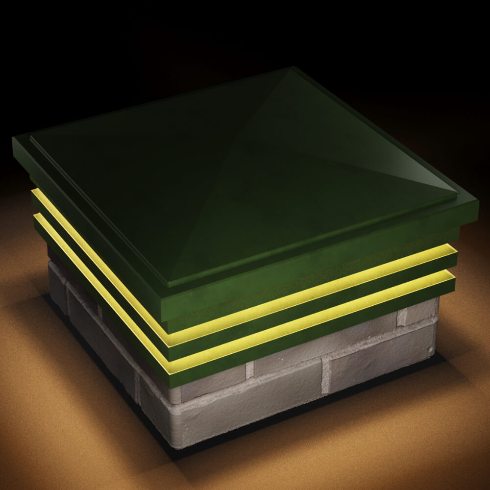 Колпак Zking Бона ХайТек Зеленый на столб 1.5х1.5 кирпича (385х385мм) с подсветкой в Октябрьском фото