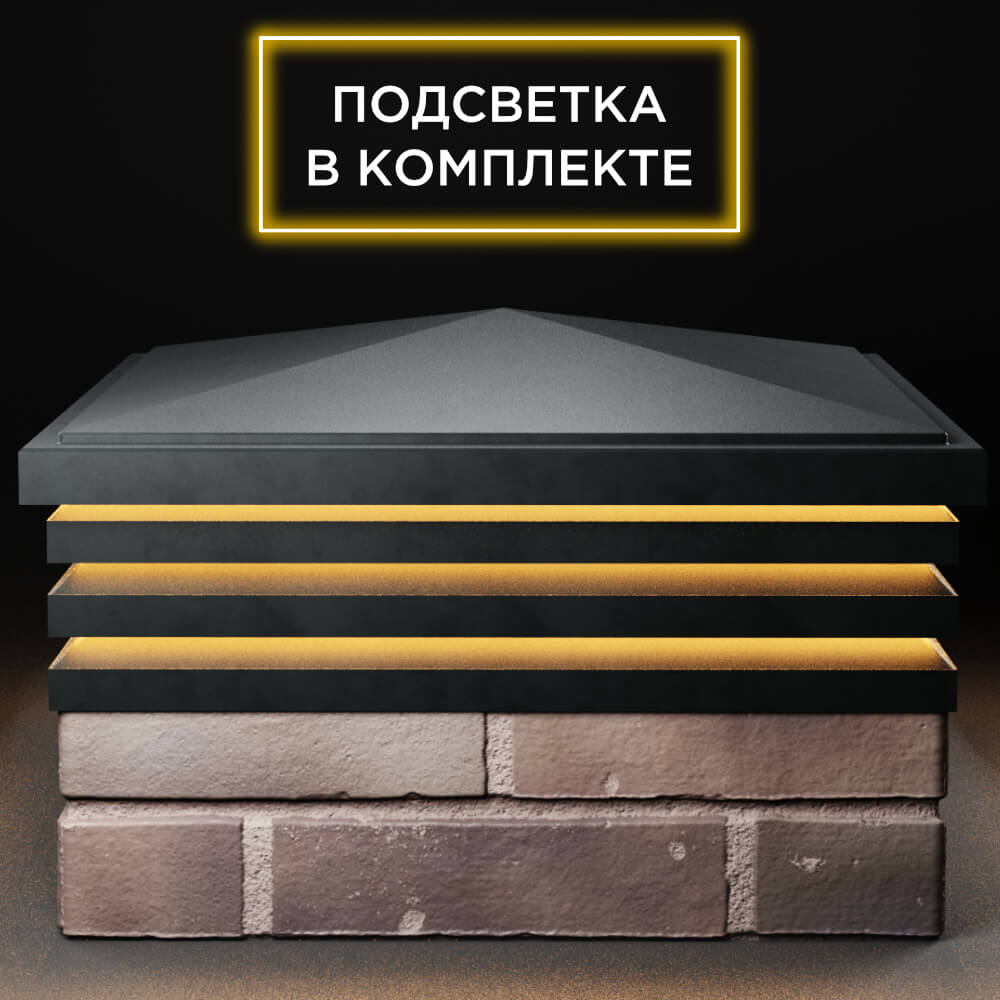 Колпак Zking Бона ХайТек Черный на столб 2х2 кирпича (513х513мм) с подсветкой Октябрьский фото