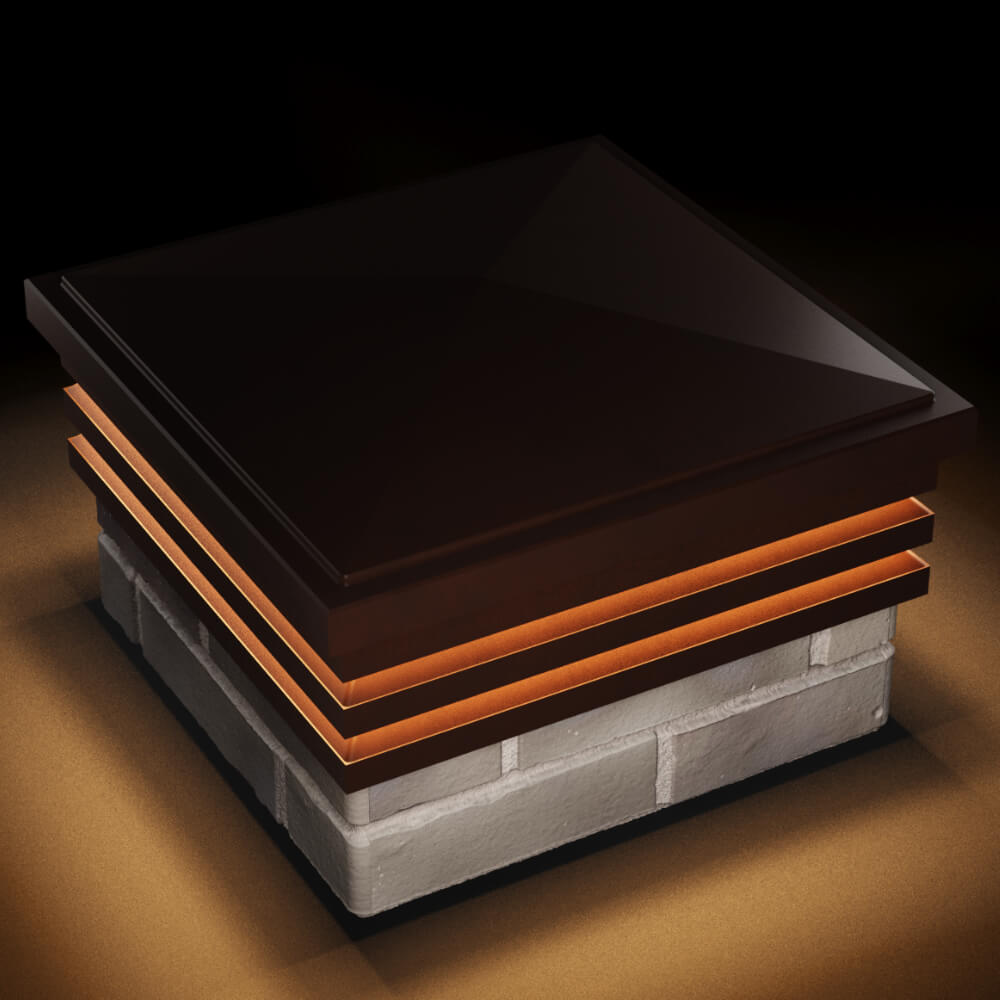 Колпак Zking Бона ХайТек Коричневый на столб 1.5х1.5 кирпича (385х385мм) с подсветкой в Октябрьском фото