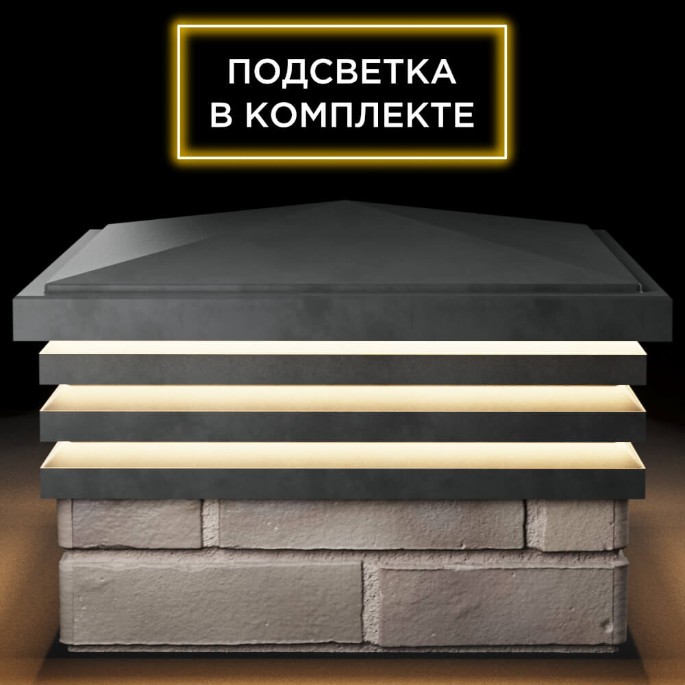 Колпак Zking Бона ХайТек Серый на столб 1.5х1.5 кирпича (385х385мм) с подсветкой Октябрьский фото