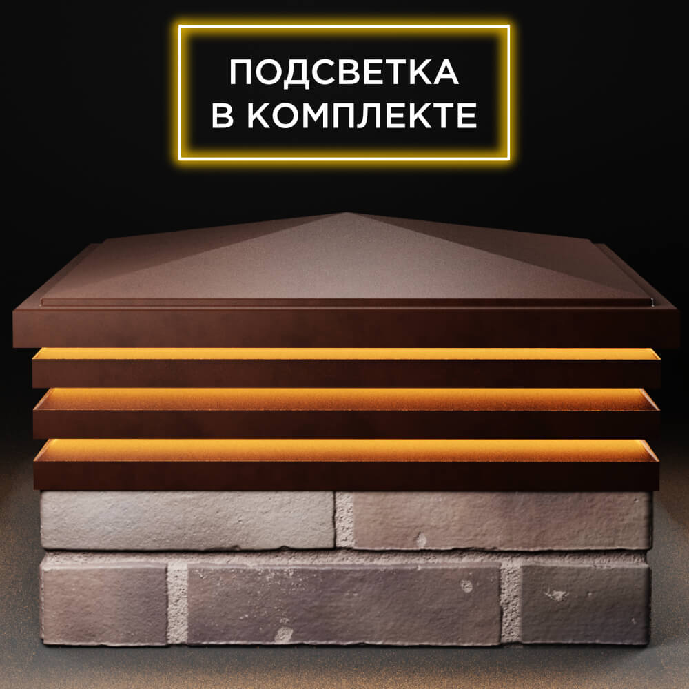 Колпак Zking Бона ХайТек Коричневый на столб 2х2 кирпича (513х513мм) с подсветкой Октябрьский фото