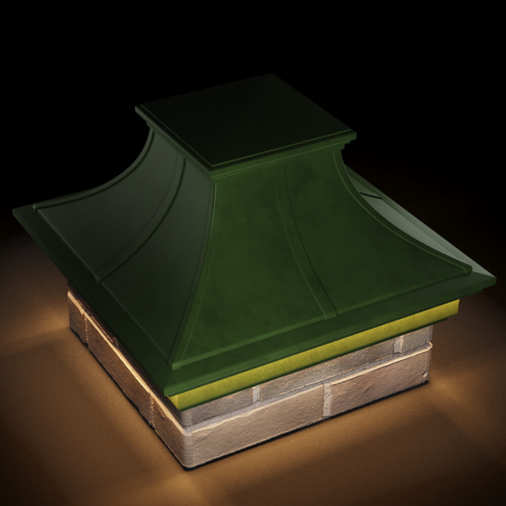 Колпак Zking Монблан Премиум Зеленый на столб 1.5х1.5 кирпича (385х385мм) с подсветкой в Октябрьском фото