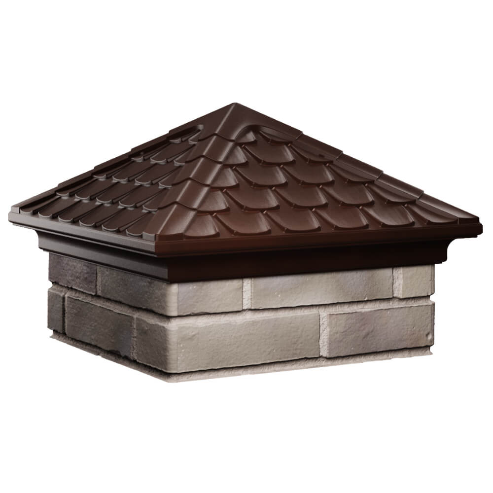 Колпак Zking Эльбрус Коричневый на столб 1.5х1.5 кирпича (385х385мм) в Октябрьском фото
